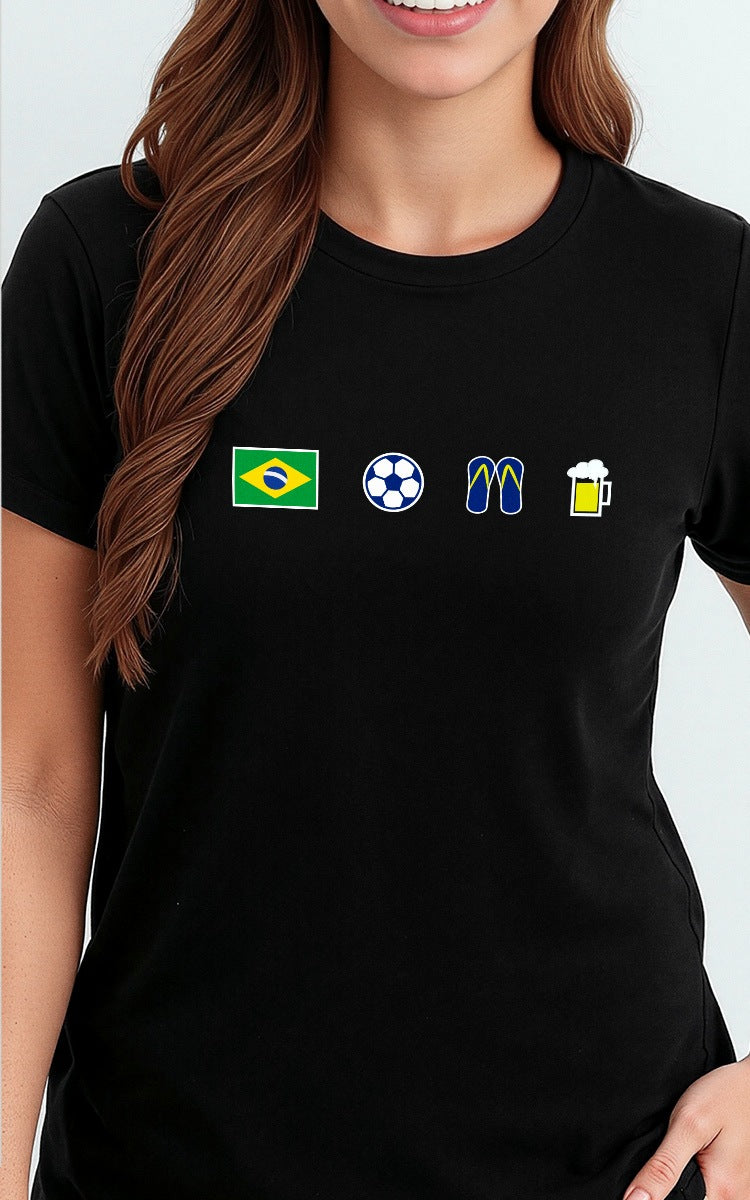 Camiseta Básica de Algodão Brk  Brasil Ícones
