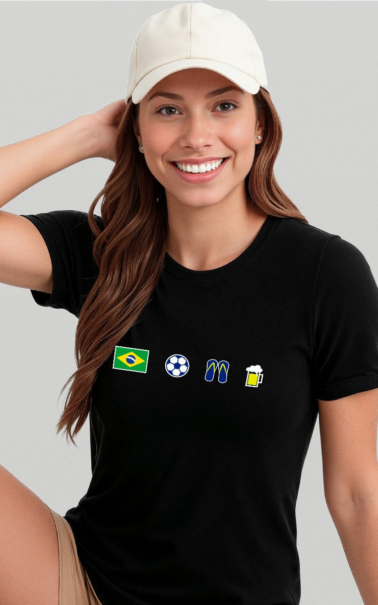 Camiseta Básica de Algodão Brk  Brasil Ícones