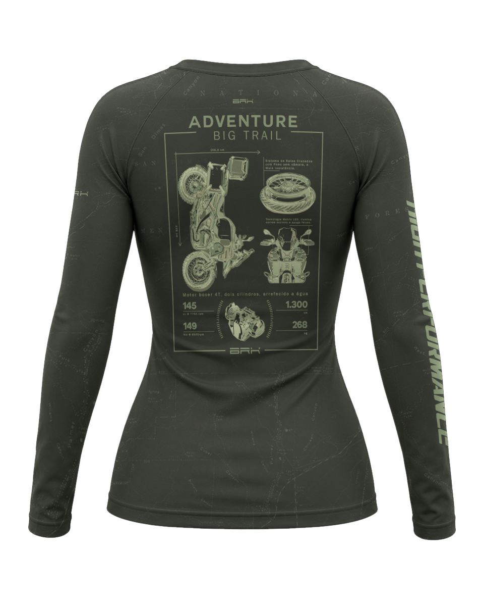 Camisa Feminina Brk BMW GS R1300 Adventure Verde com Proteção UV50