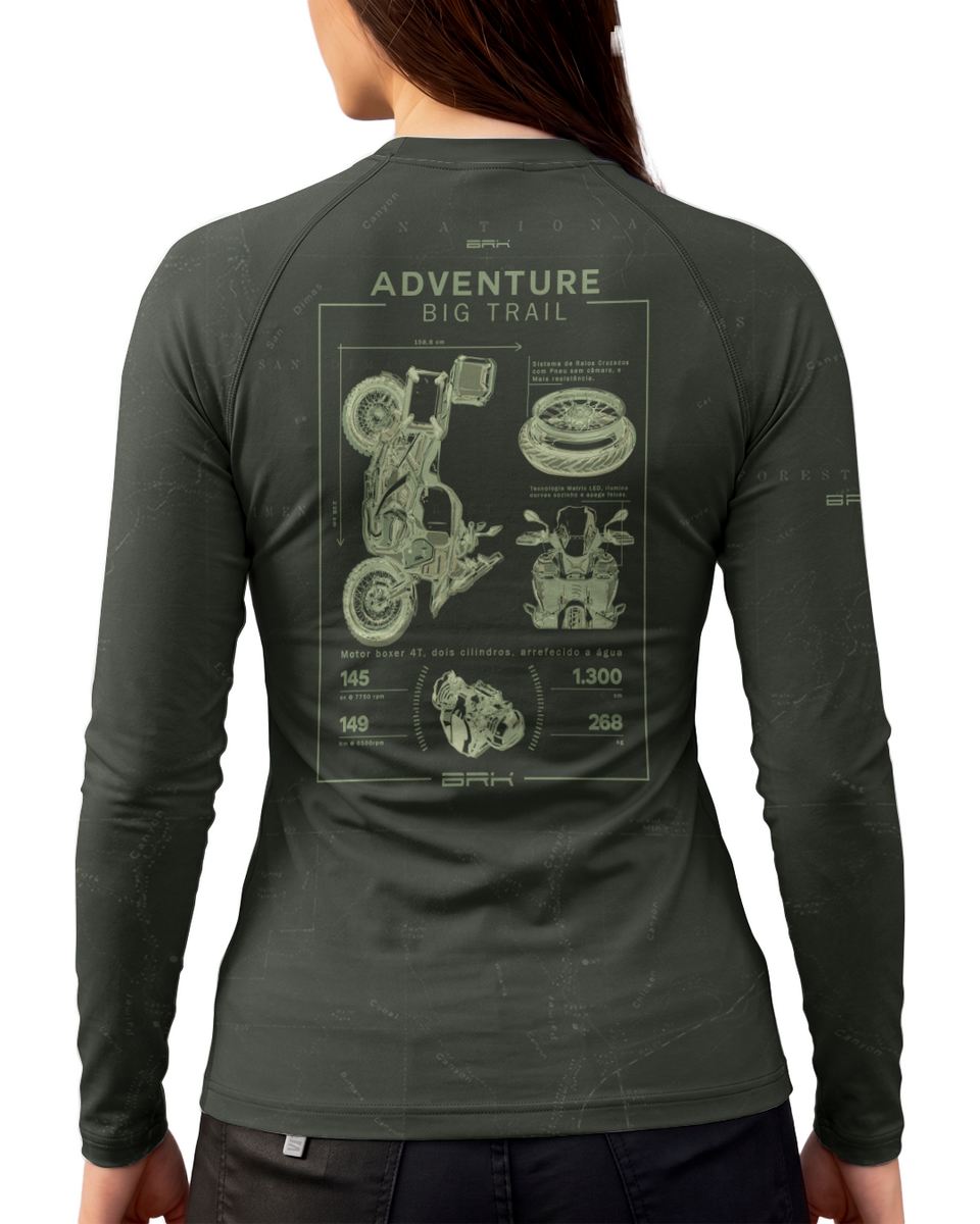 Camisa Feminina Brk BMW GS R1300 Adventure Verde com Proteção UV50