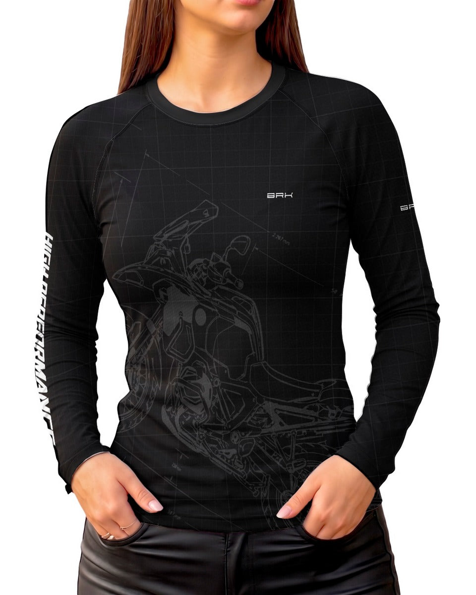 Camisa Feminina Brk GS Blueprint Preta com Proteção UV50