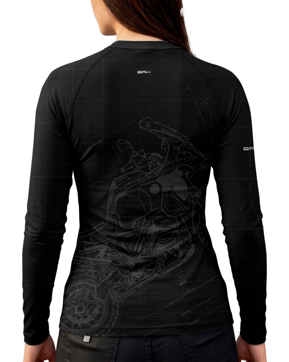 Camisa Feminina Brk GS Blueprint Preta com Proteção UV50