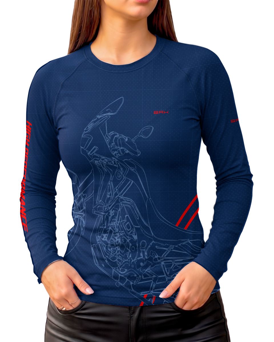 Camisa Feminina Brk Big Trail Africa Twin Azul com Proteção UV50