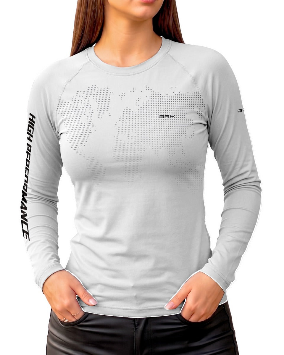 Camisa Feminina Brk GS Global Map Branca com Proteção UV50