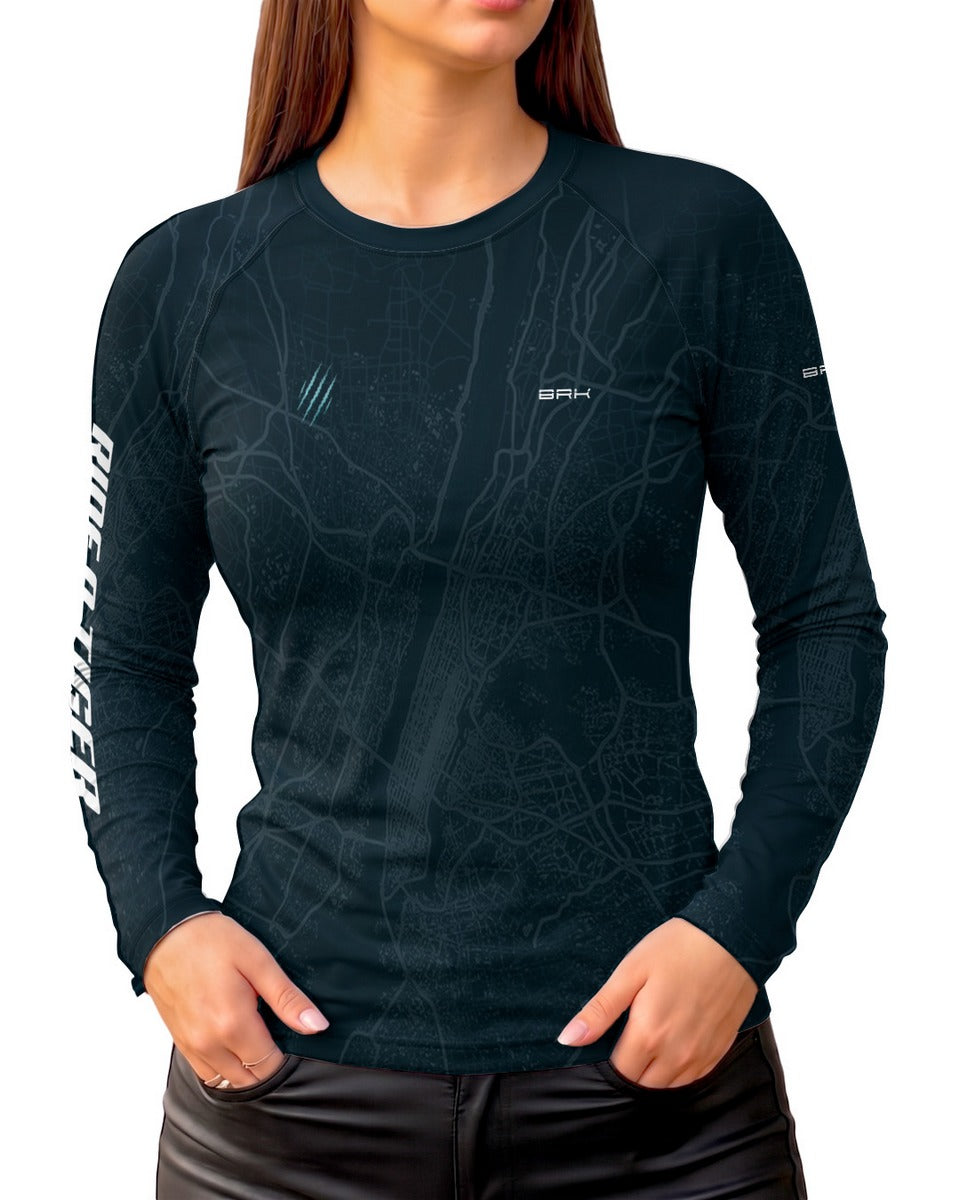 Camisa Feminina Brk Tiger 900 Urban Map Azul com Proteção UV50