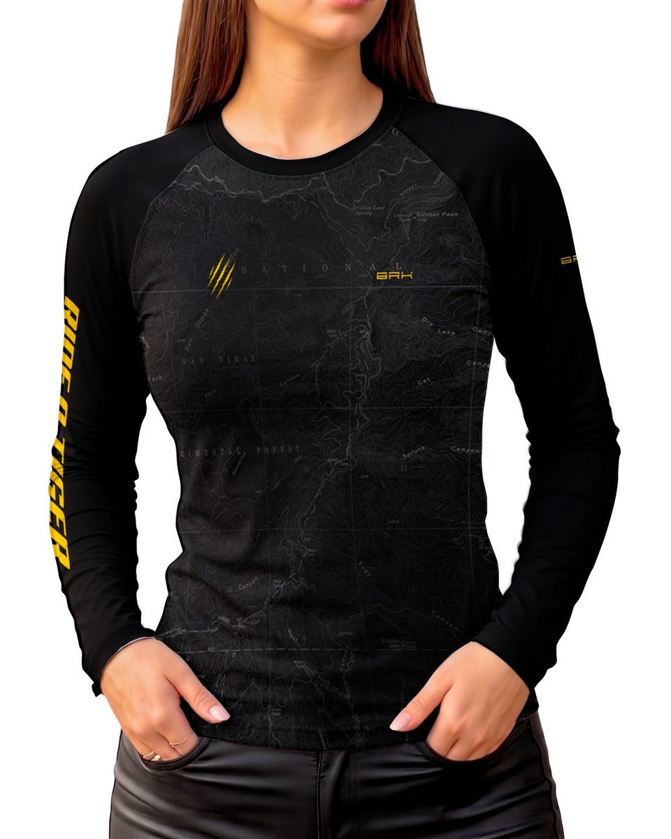 Camisa Feminina Brk Tiger 900 Topographic Preta com Proteção UV50