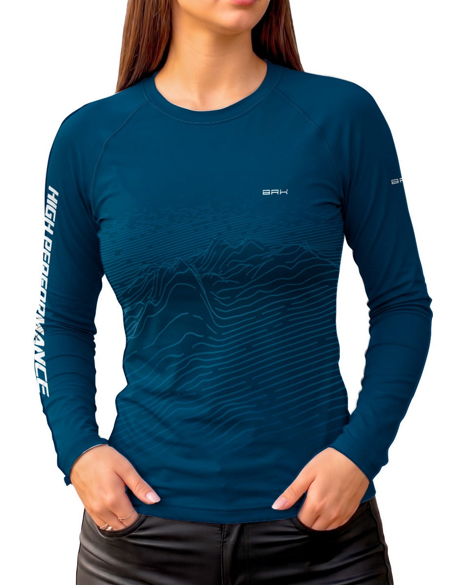 Camisa Feminina Brk Africa Twin 100L Azul com Proteção UV50