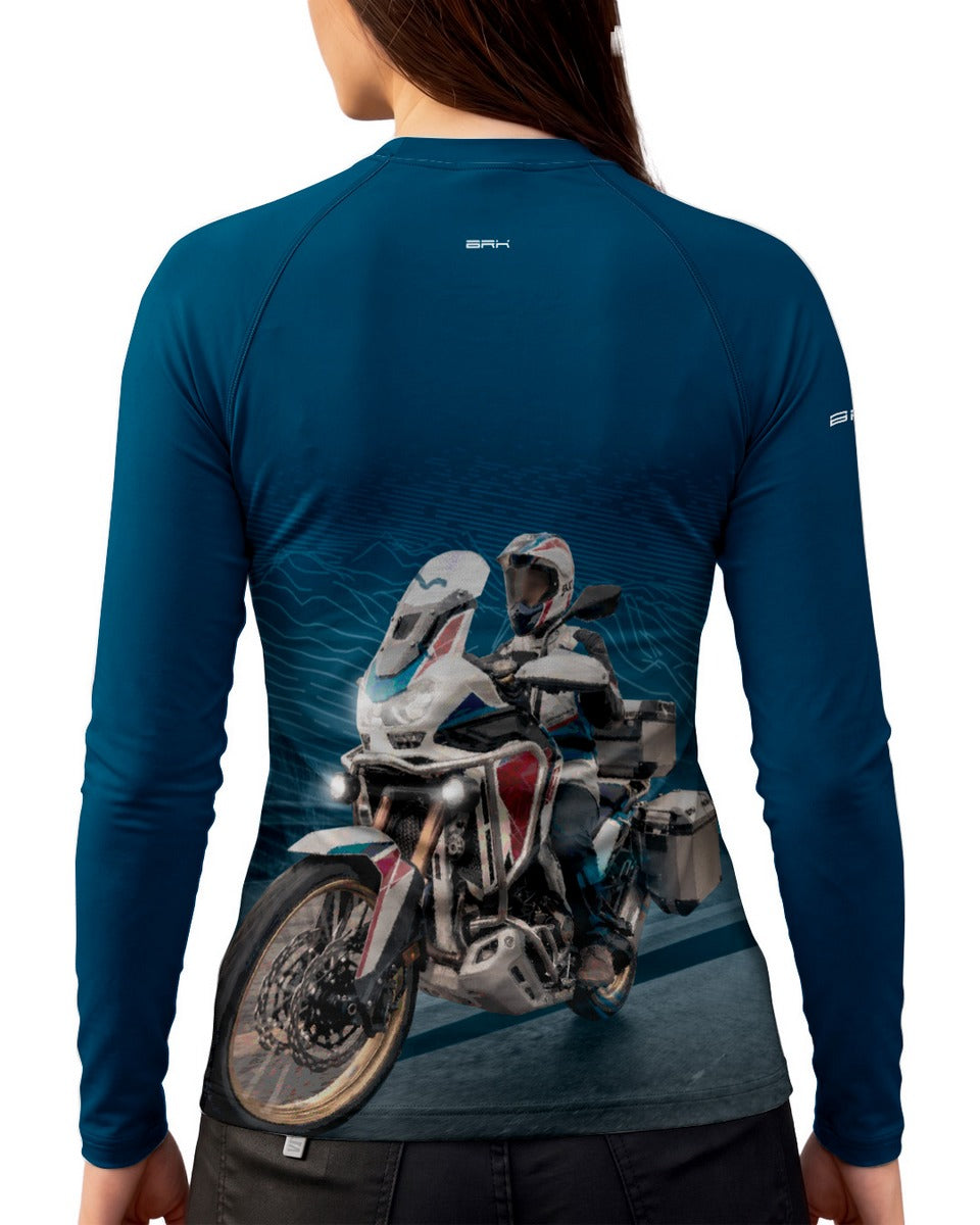 Camisa Feminina Brk Africa Twin 100L Azul com Proteção UV50
