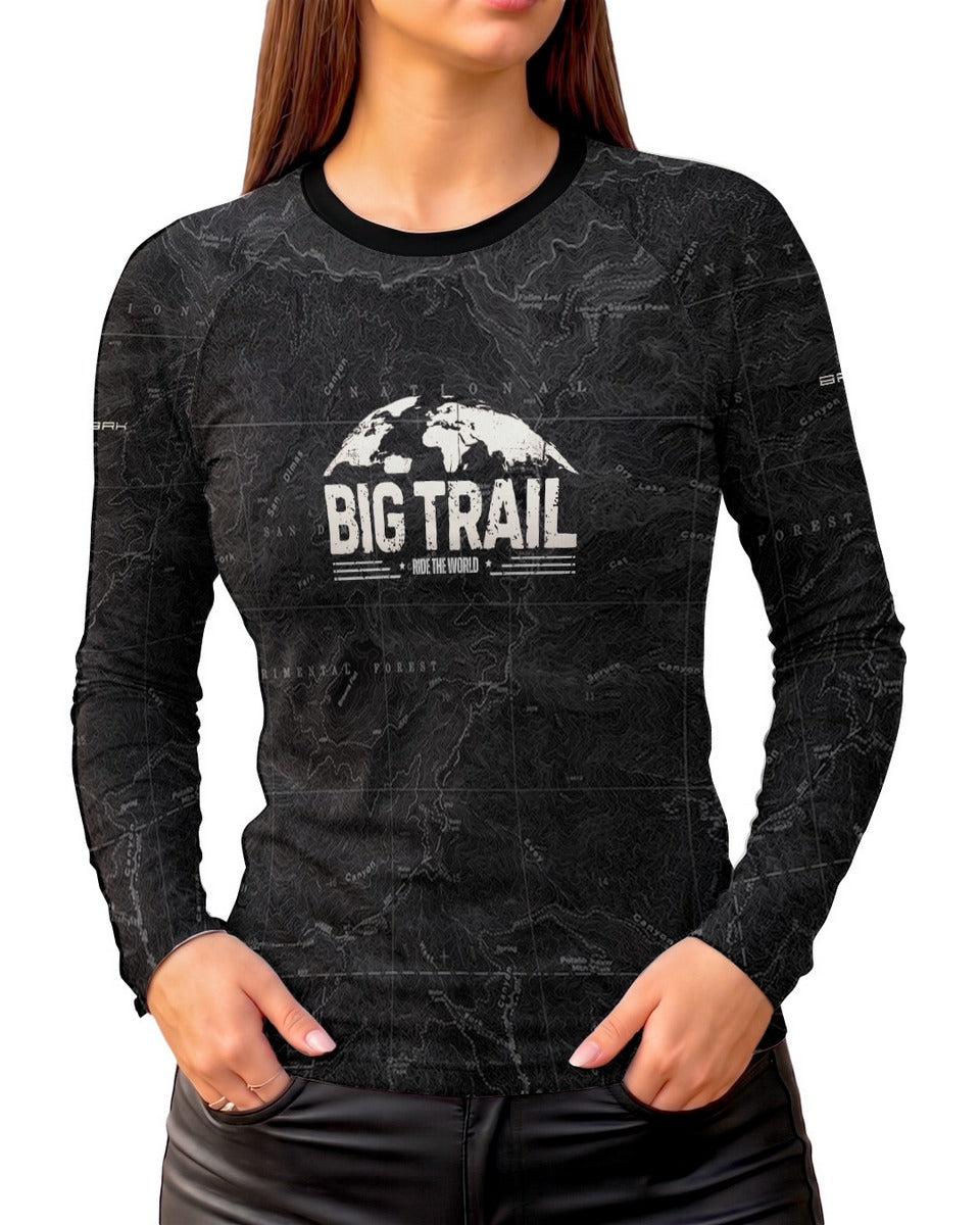 Camisa Motociclismo Feminina Brk Explore the World Preta com Proteção UV50