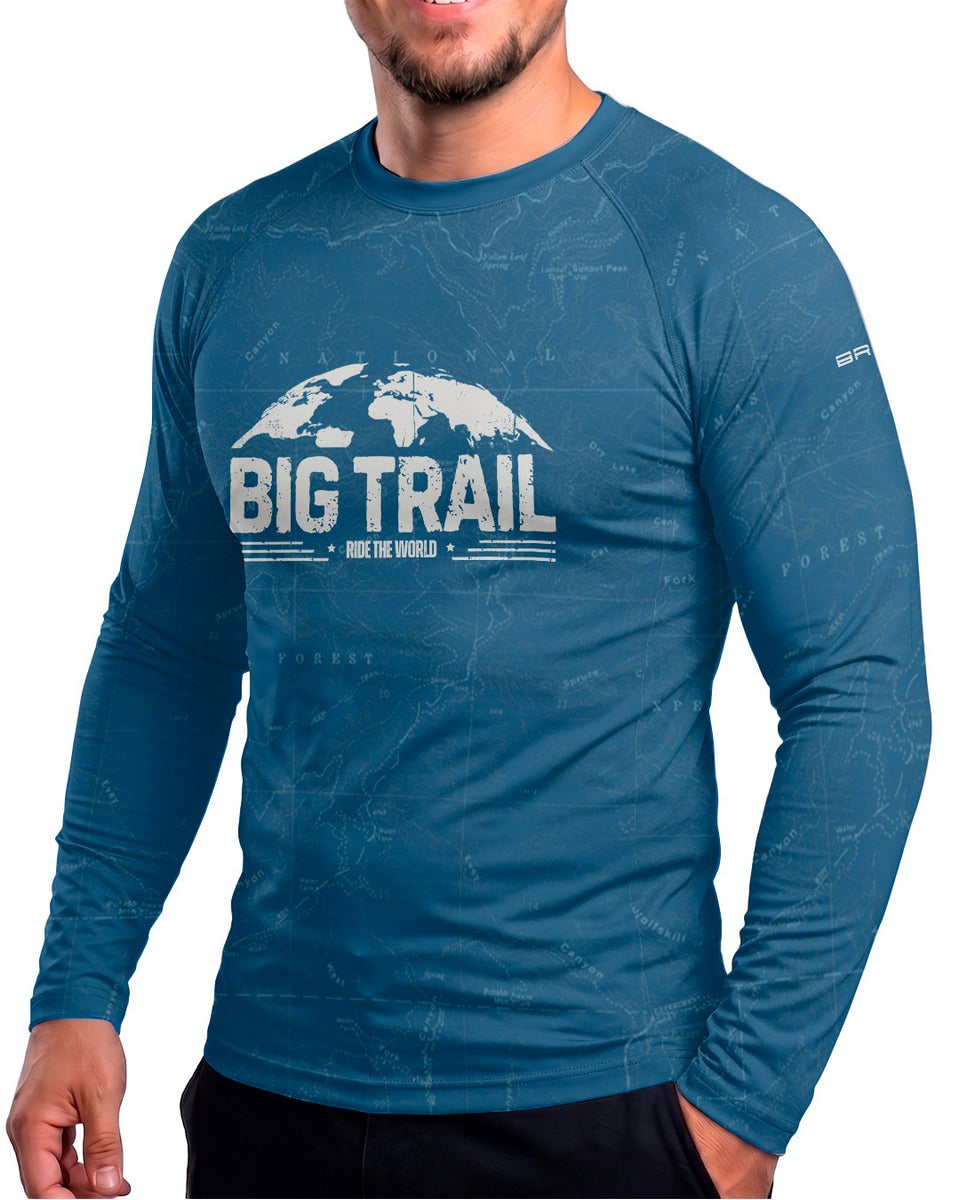 Camisa Motociclismo Brk Big Trail Explore the World Azul com Proteção UV50