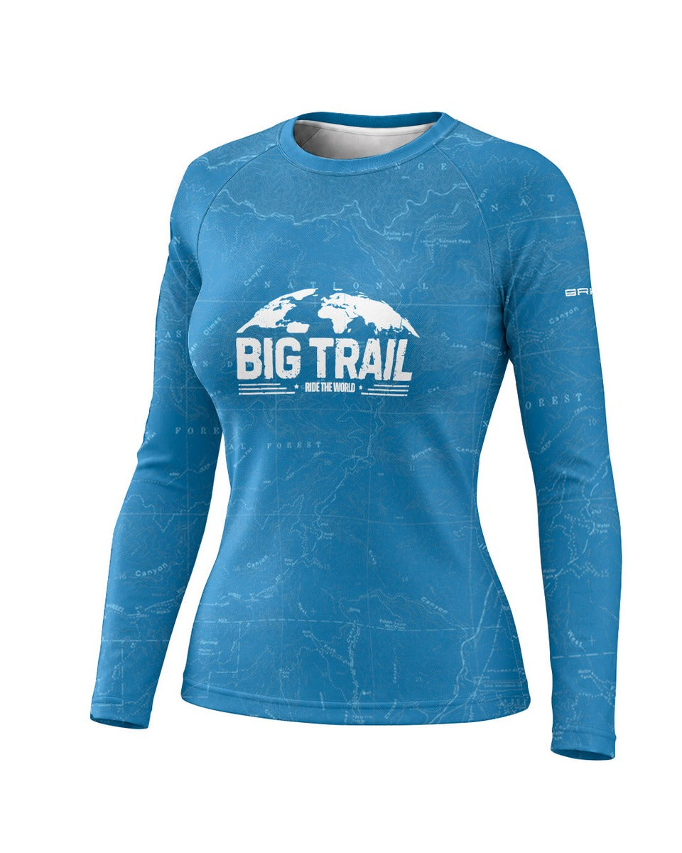 Camisa Motociclismo Feminina Brk Explore the World Azul com Proteção UV50