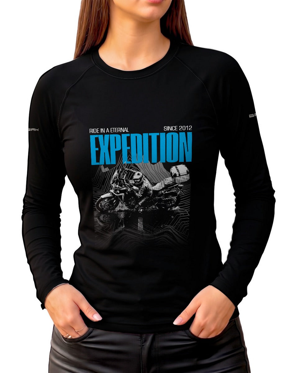 Camisa Motociclismo Feminina Brk Eternal Expedition Preta com Proteção UV50