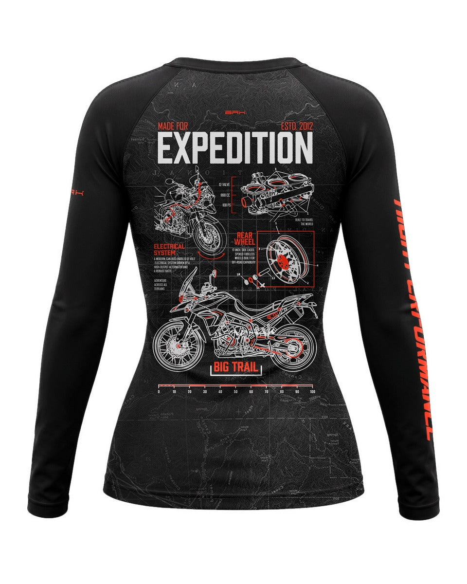 Camisa Motociclismo Feminina Brk Tiger 900 Living In Expedition Preta com Proteção UV50