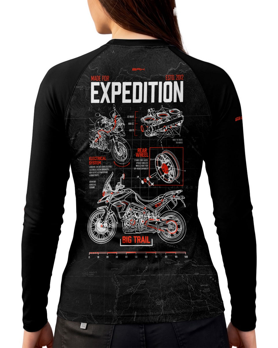 Camisa Motociclismo Feminina Brk Tiger 900 Living In Expedition Preta com Proteção UV50