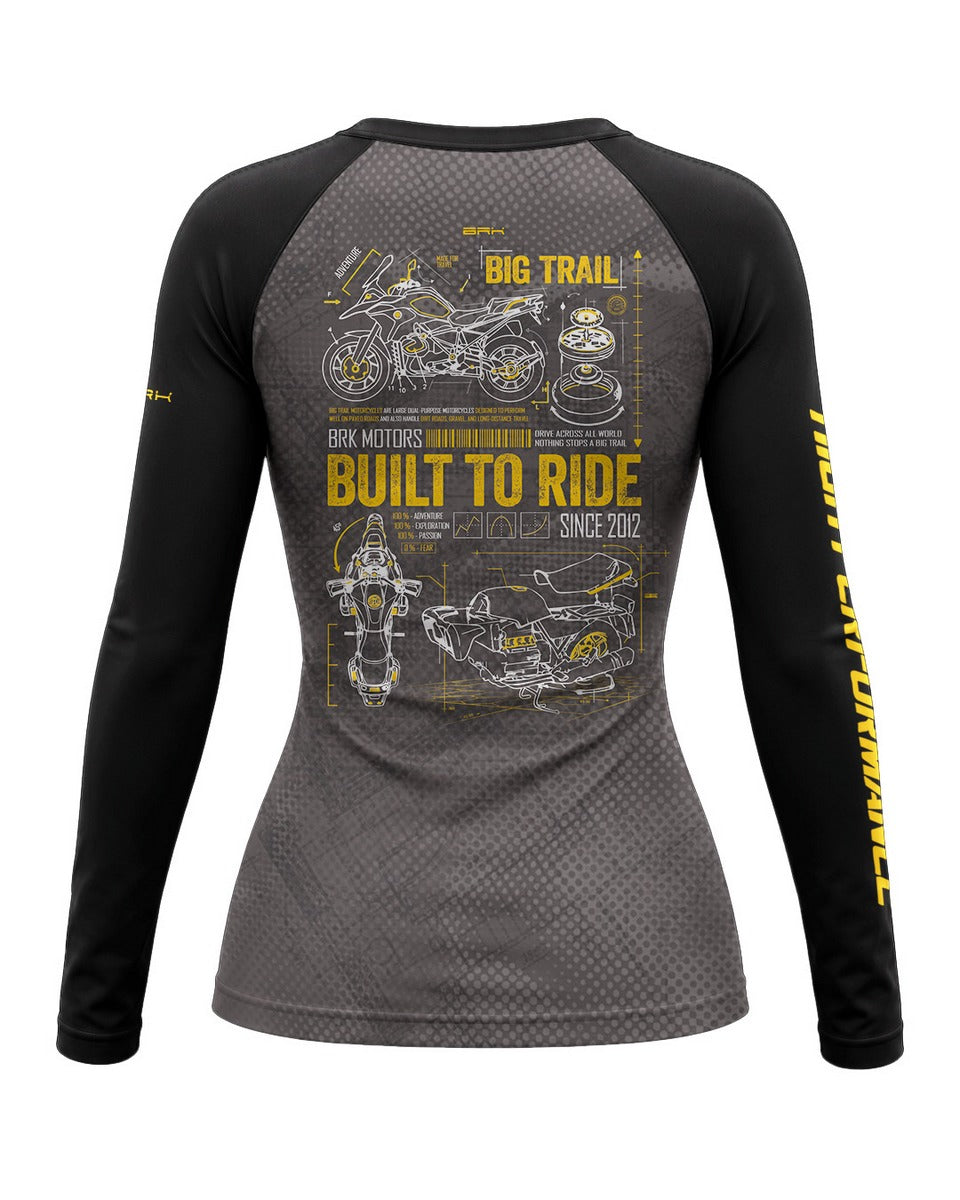 Camisa Motociclismo Feminina Brk GS R1300 Adventure Blueprint Cinza com Proteção UV50