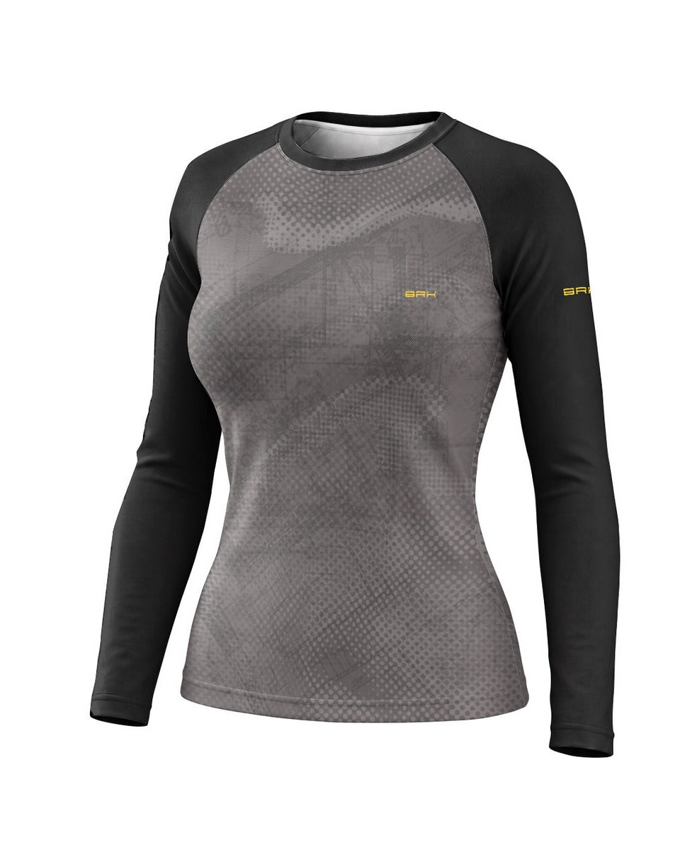 Camisa Motociclismo Feminina Brk GS R1300 Adventure Blueprint Cinza com Proteção UV50