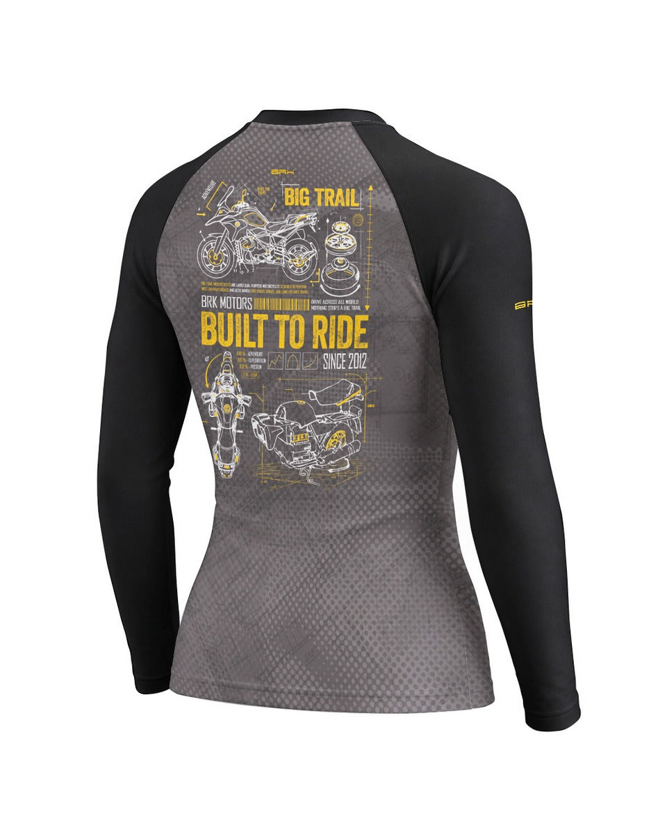 Camisa Motociclismo Feminina Brk GS R1300 Adventure Blueprint Cinza com Proteção UV50