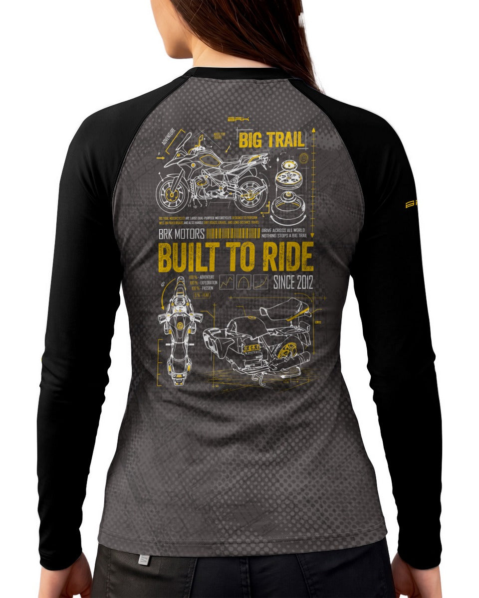 Camisa Motociclismo Feminina Brk GS R1300 Adventure Blueprint Cinza com Proteção UV50