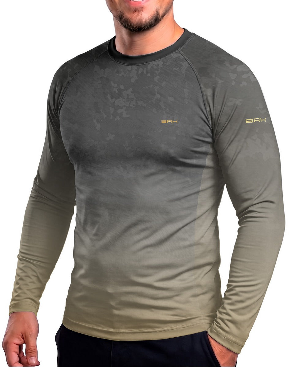 Camisa UV50 Segunda Pele Brk Custom Hunter Minimalista Dourado e Cinza com UV50+