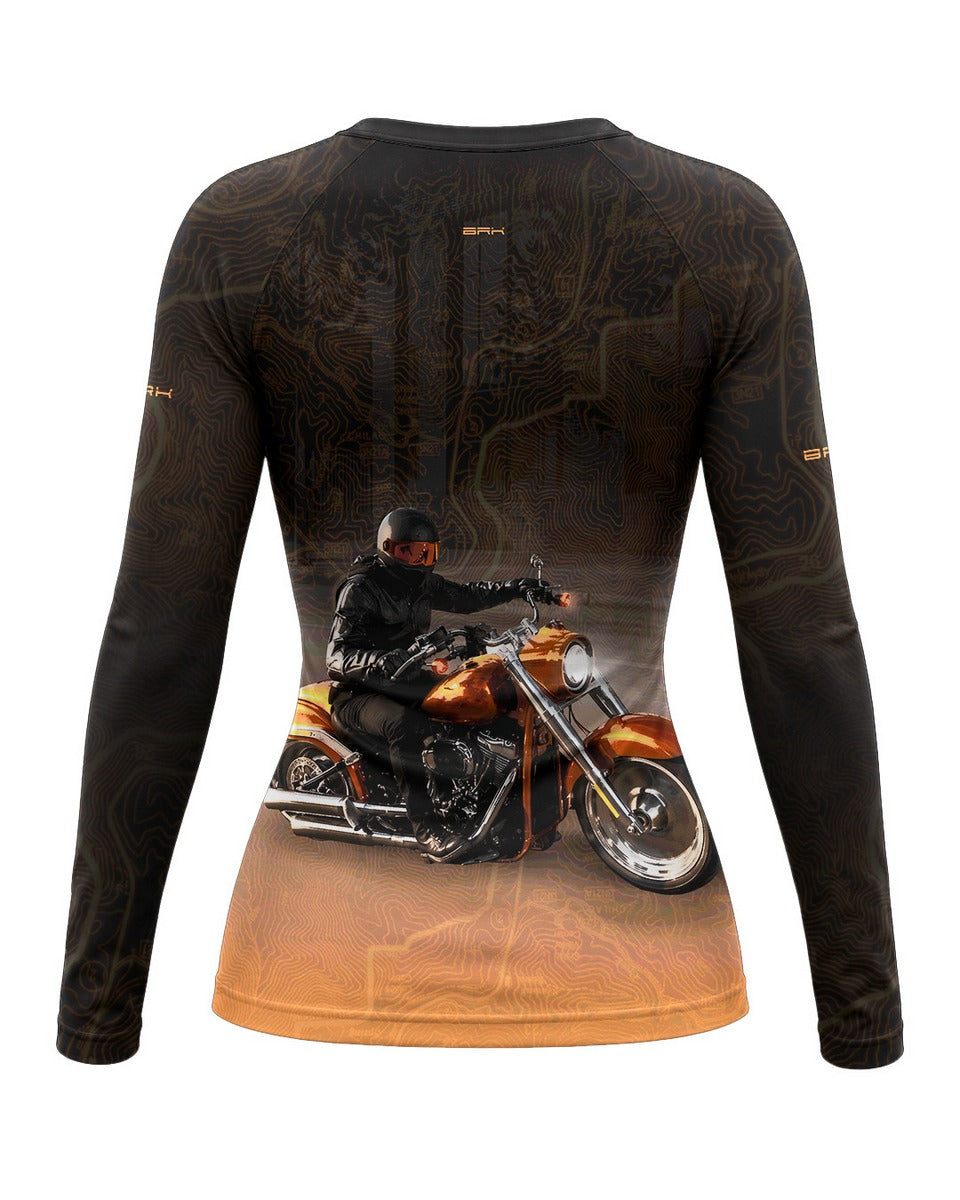 Camisa UV50 Segunda Pele Feminina Brk Custom Fat Boy Harley Laranja com UV50+