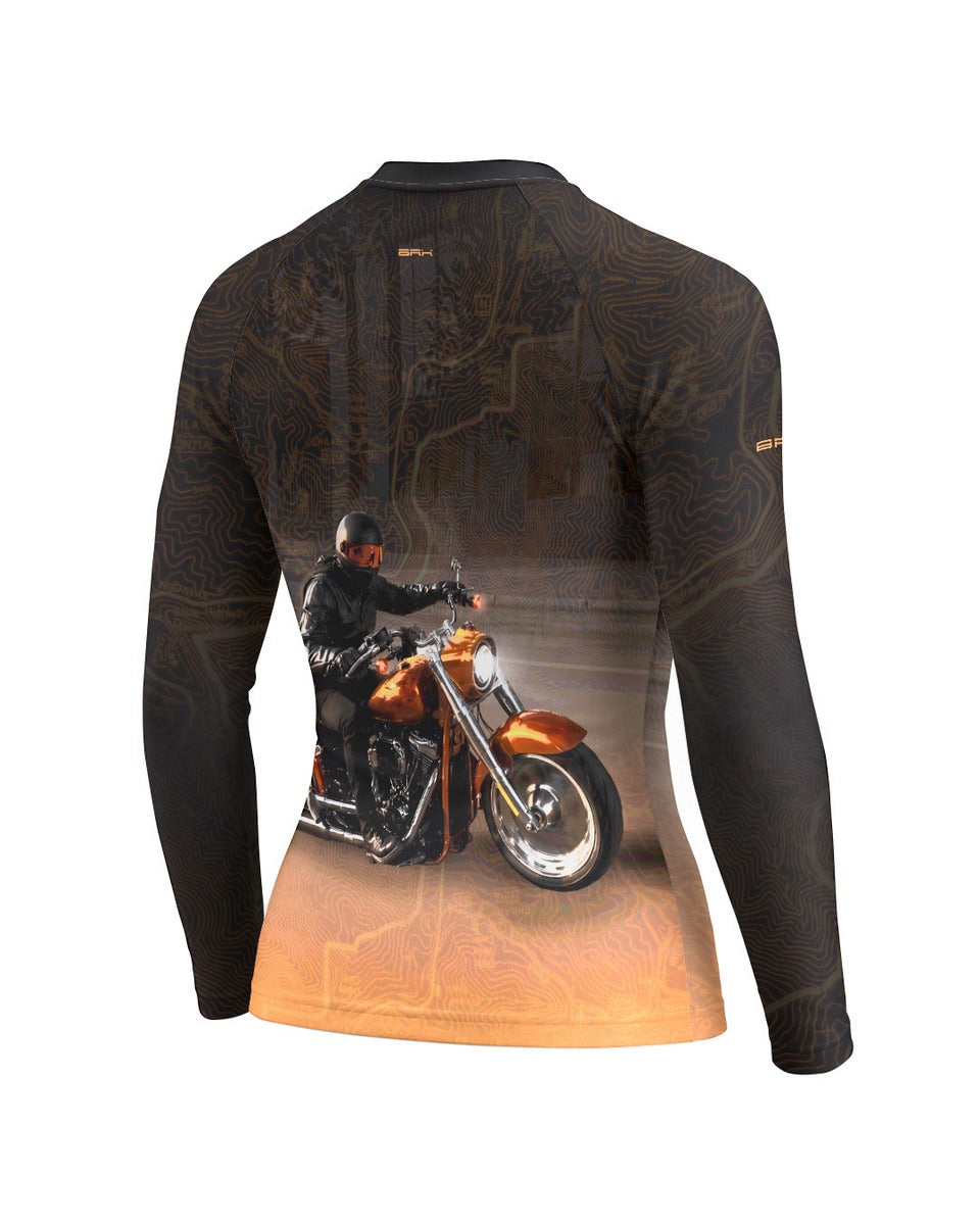 Camisa UV50 Segunda Pele Feminina Brk Custom Fat Boy Harley Laranja com UV50+