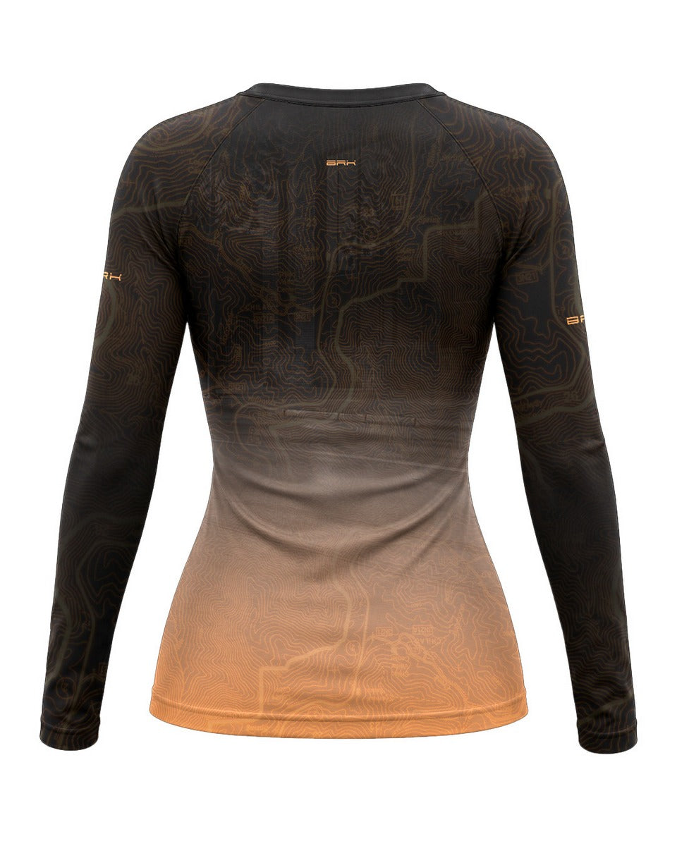 Camisa UV50 Segunda Pele Feminina Brk Custom Fat Boy Harley Laranja Minimalista com UV50+