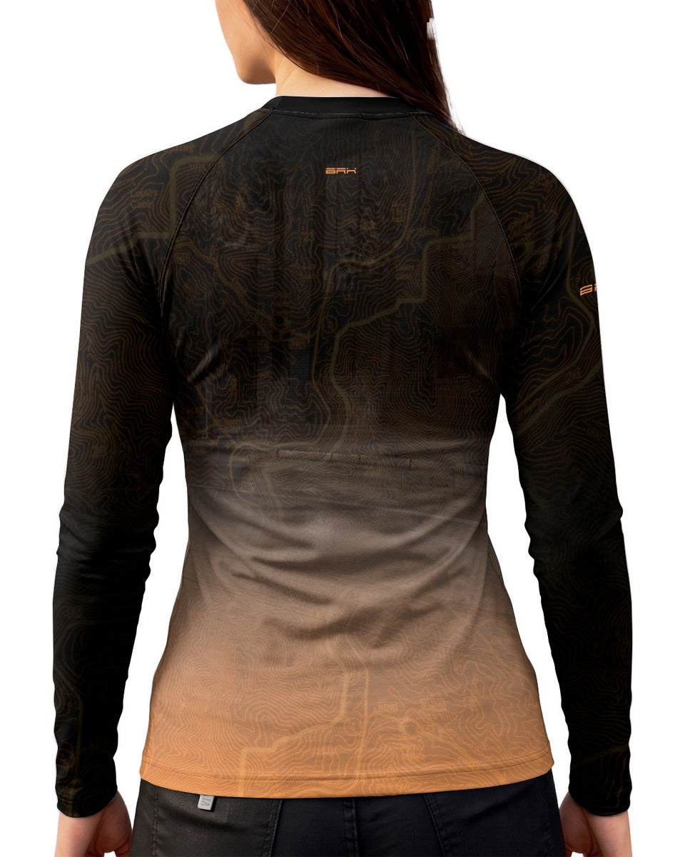 Camisa UV50 Segunda Pele Feminina Brk Custom Fat Boy Harley Laranja Minimalista com UV50+