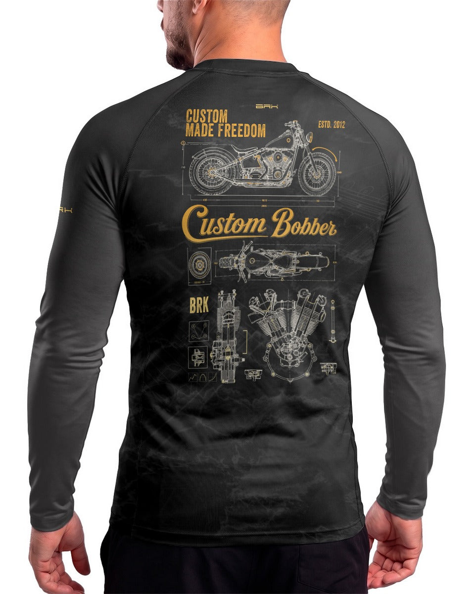 Camisa UV50 Segunda Pele Brk Custom Bobber Blueprint Dourado e Preto com UV50+