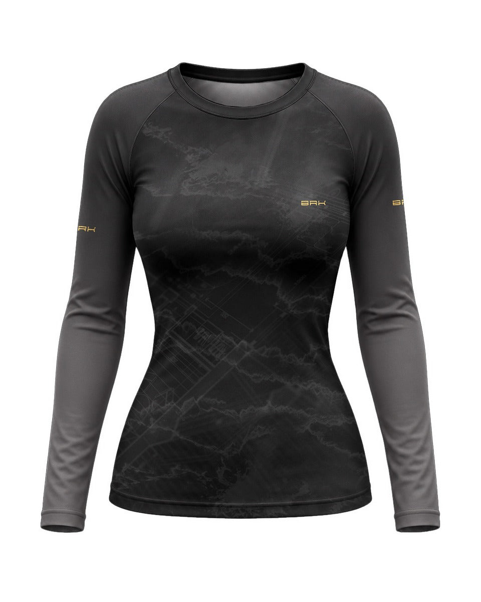 Camisa UV50 Segunda Pele Feminina Brk Custom Bobber Blueprint Dourado e Preto com UV50+