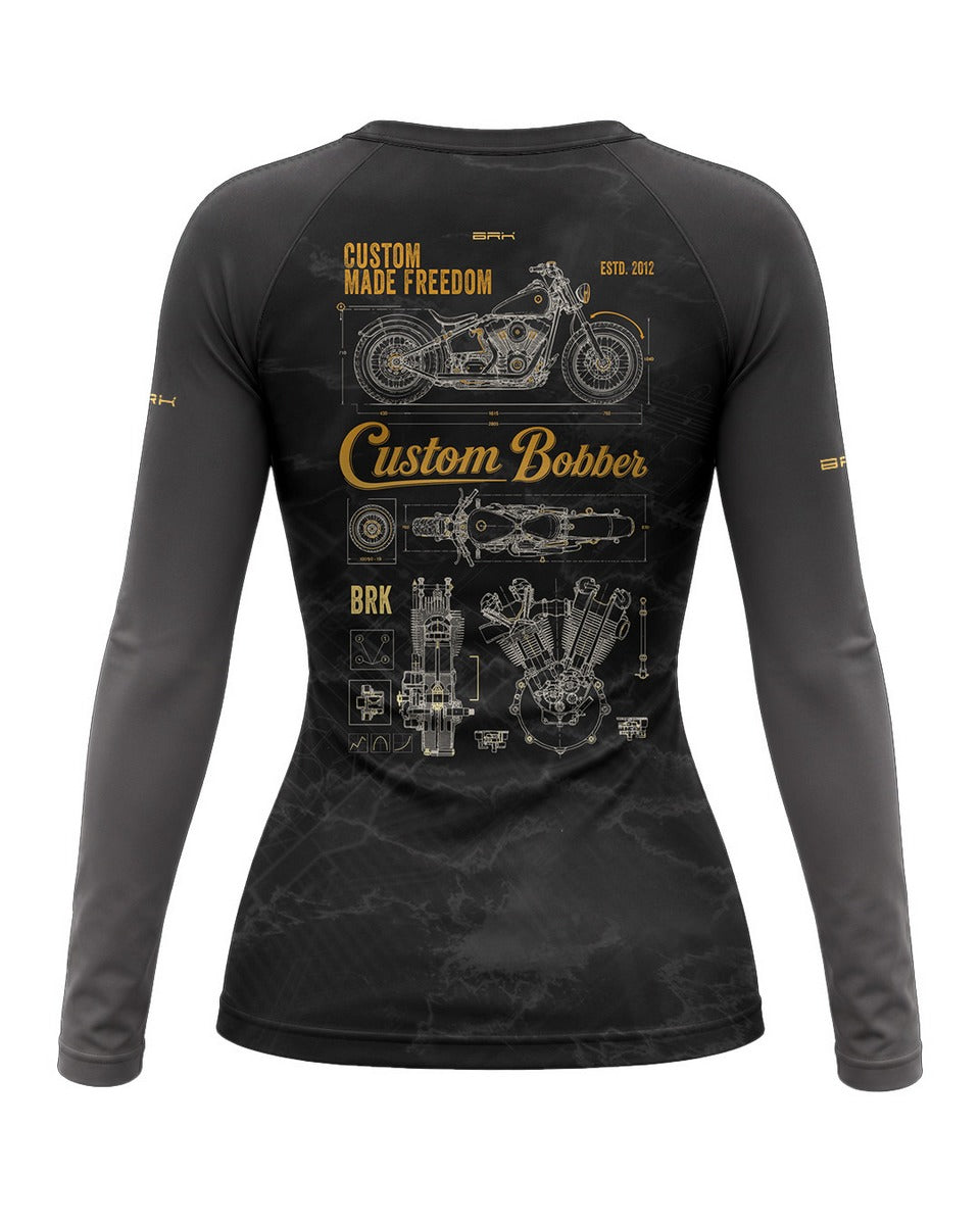 Camisa UV50 Segunda Pele Feminina Brk Custom Bobber Blueprint Dourado e Preto com UV50+