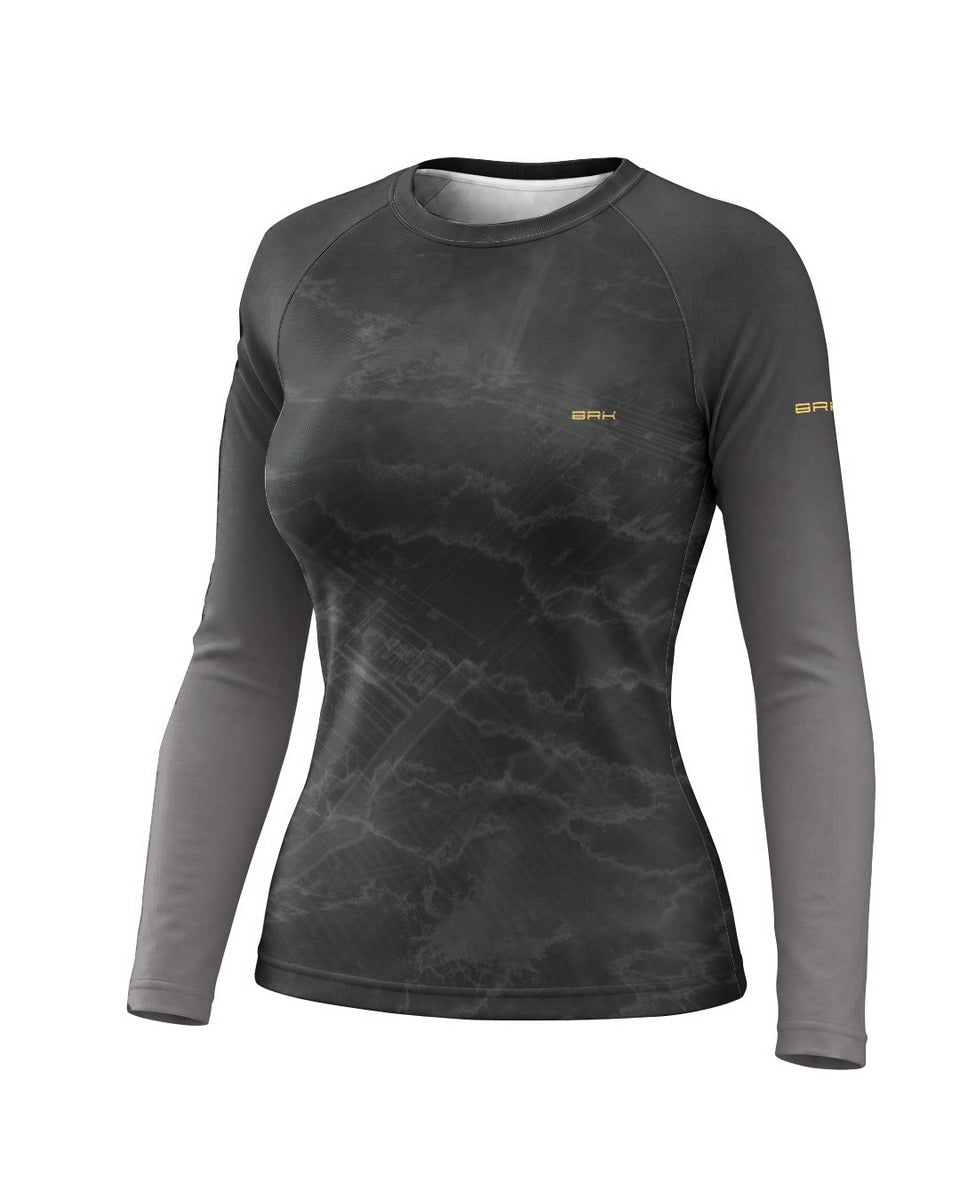 Camisa UV50 Segunda Pele Feminina Brk Custom Bobber Blueprint Dourado e Preto com UV50+