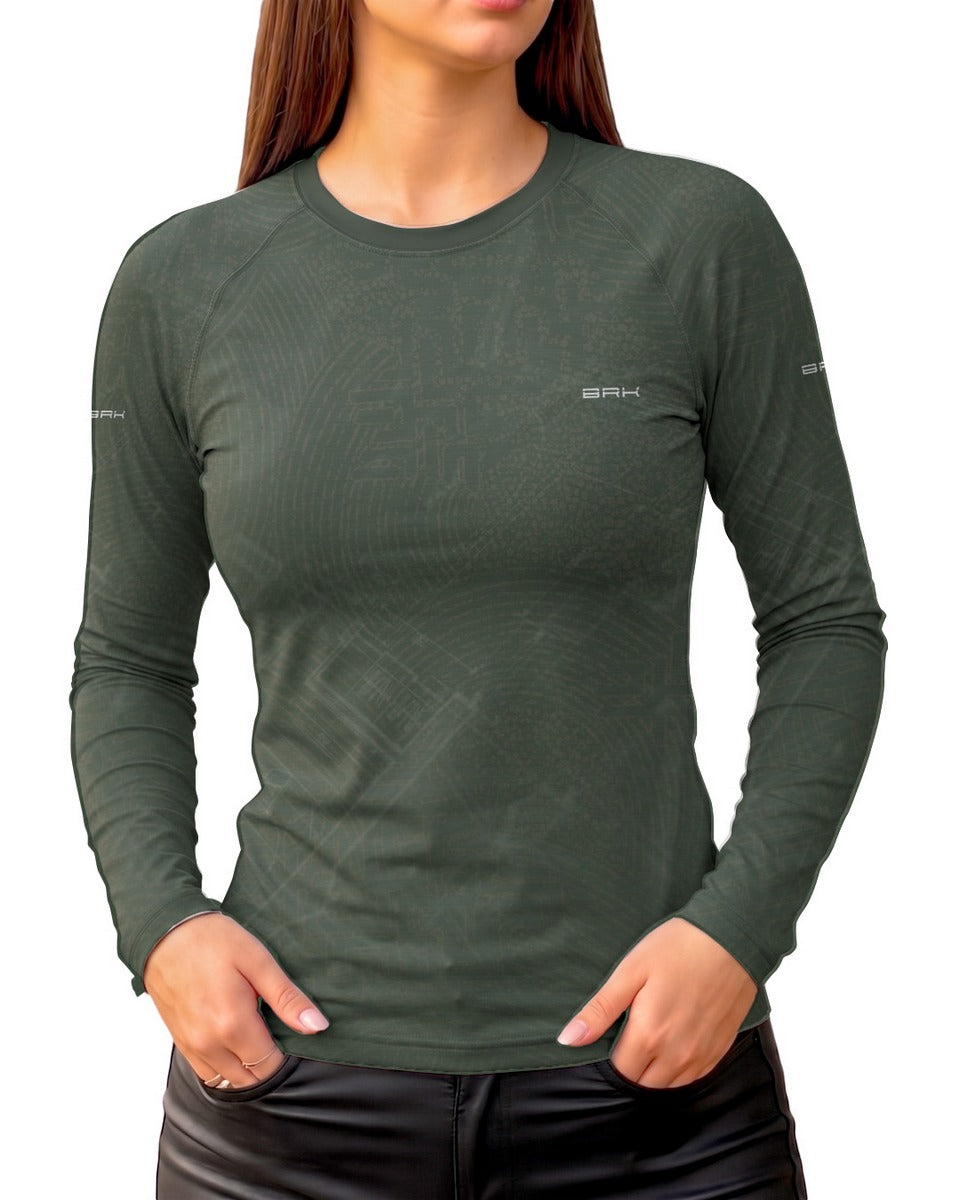 Camisa UV50 Segunda Pele Feminina Brk Custom 350  Blueprint Verde com UV50+