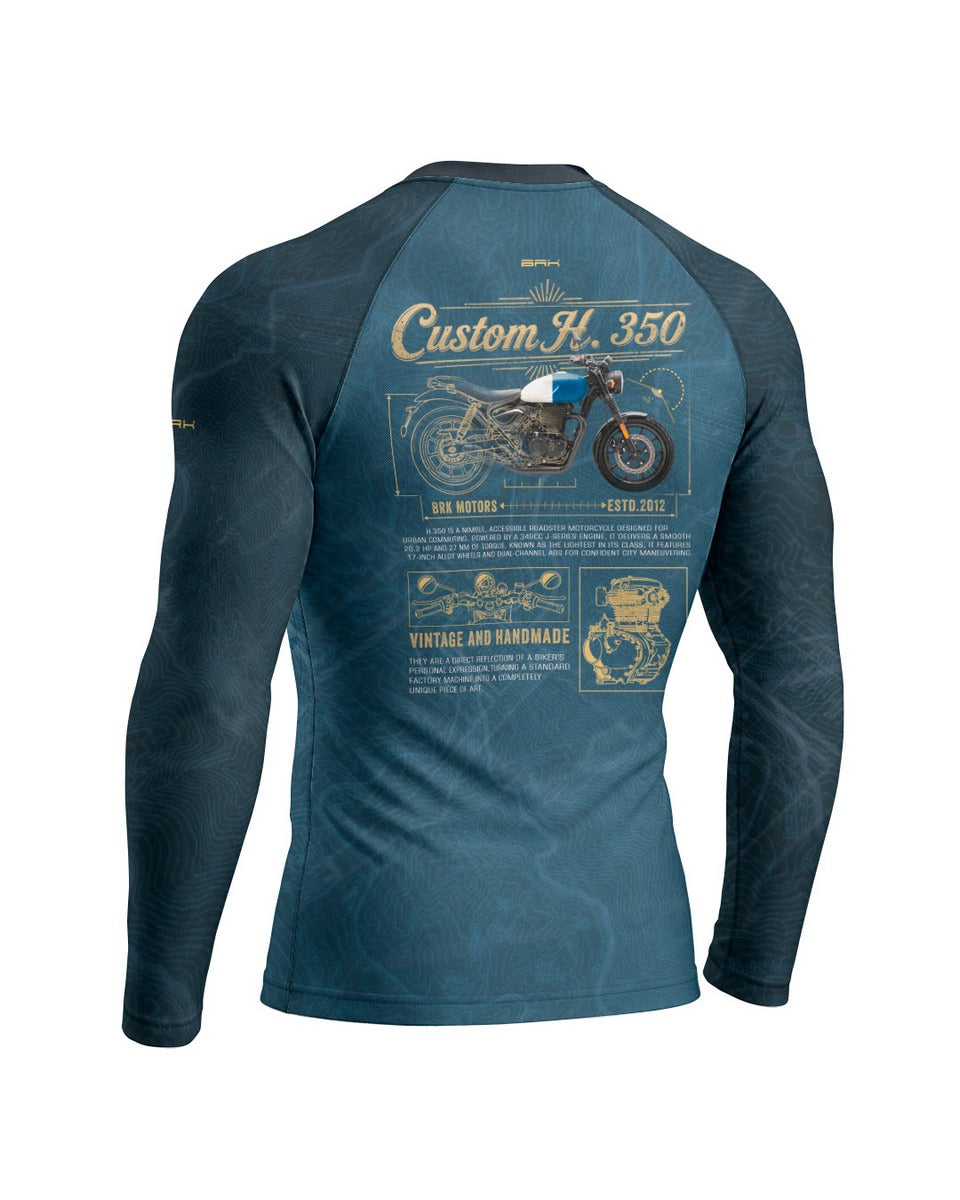Camisa UV50 Segunda Pele Brk Custom Hunter 350 Azul e Dourado com UV50+