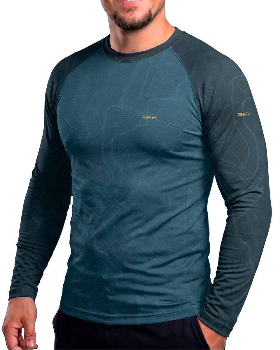Camisa UV50 Segunda Pele Brk Custom Hunter 350 Azul e Dourado com UV50+