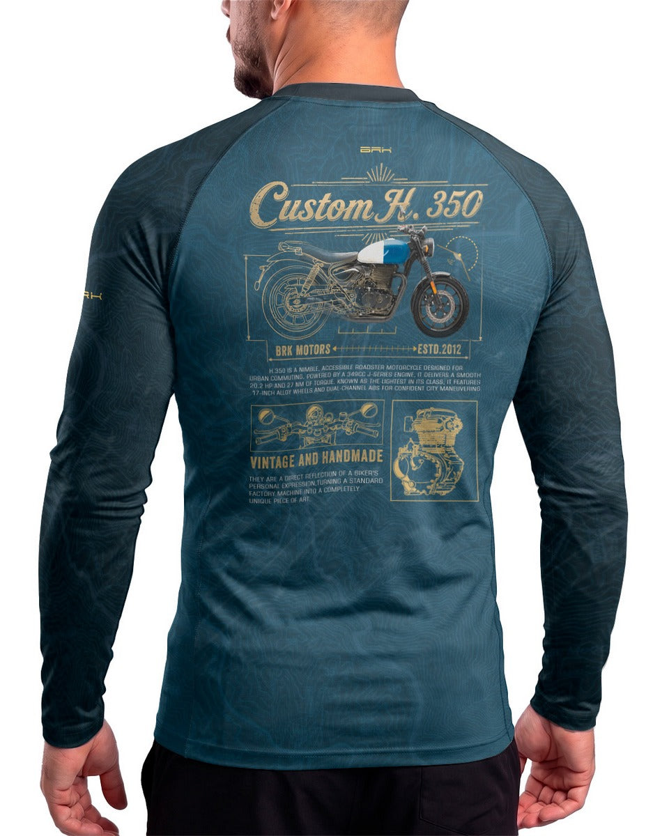 Camisa UV50 Segunda Pele Brk Custom Hunter 350 Azul e Dourado com UV50+