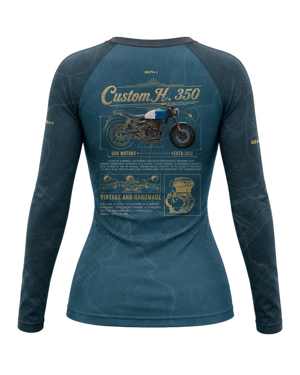 Camisa UV50 Segunda Pele Feminina Brk Custom Hunter 350 Azul e Dourado com UV50+
