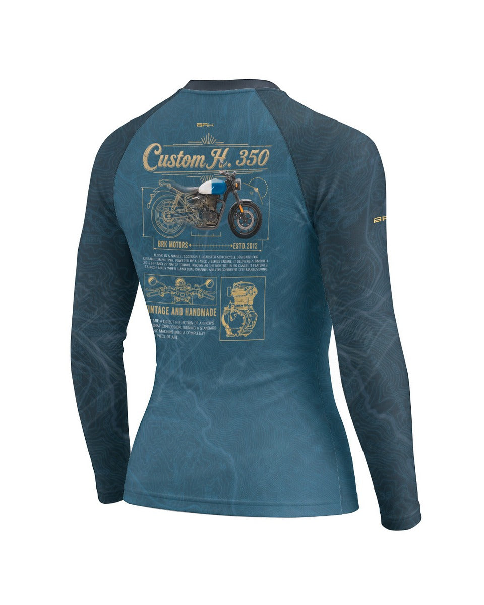 Camisa UV50 Segunda Pele Feminina Brk Custom Hunter 350 Azul e Dourado com UV50+