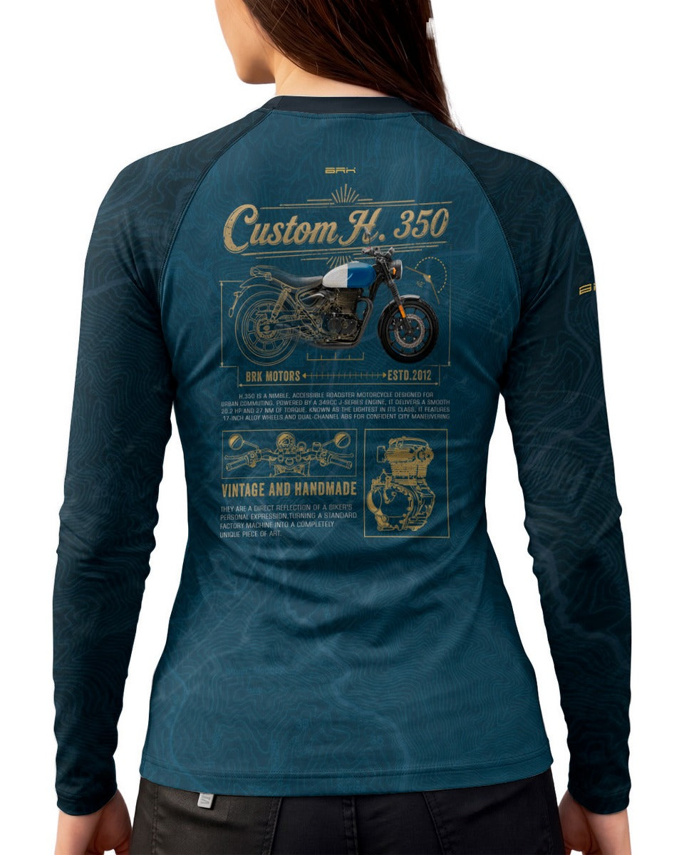 Camisa UV50 Segunda Pele Feminina Brk Custom Hunter 350 Azul e Dourado com UV50+