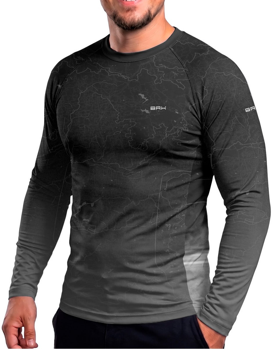 Camisa UV50 Segunda Pele Brk Custom Fat Boy Preto e Cinza com UV50+