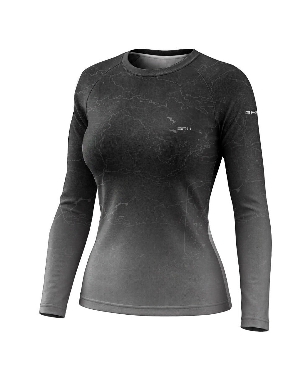 Camisa UV50 Segunda Pele Feminina Brk Custom Fat Boy Preto e Cinza com UV50+