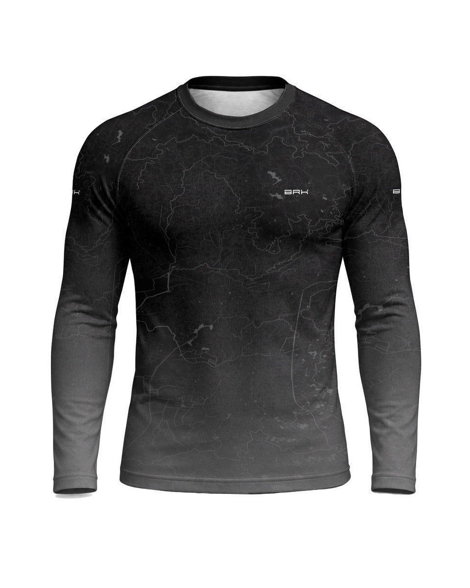 Camisa UV50 Segunda Pele Brk Custom Fat Boy Preto e Cinza Clean com UV50+