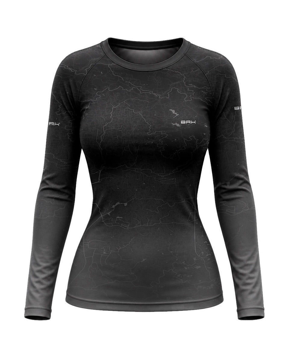 Camisa UV50 Segunda Pele Feminina Brk Custom Fat Boy Preto e Cinza Clean com UV50+