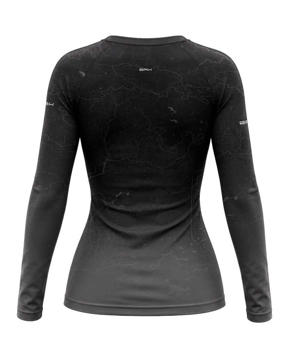 Camisa UV50 Segunda Pele Feminina Brk Custom Fat Boy Preto e Cinza Clean com UV50+