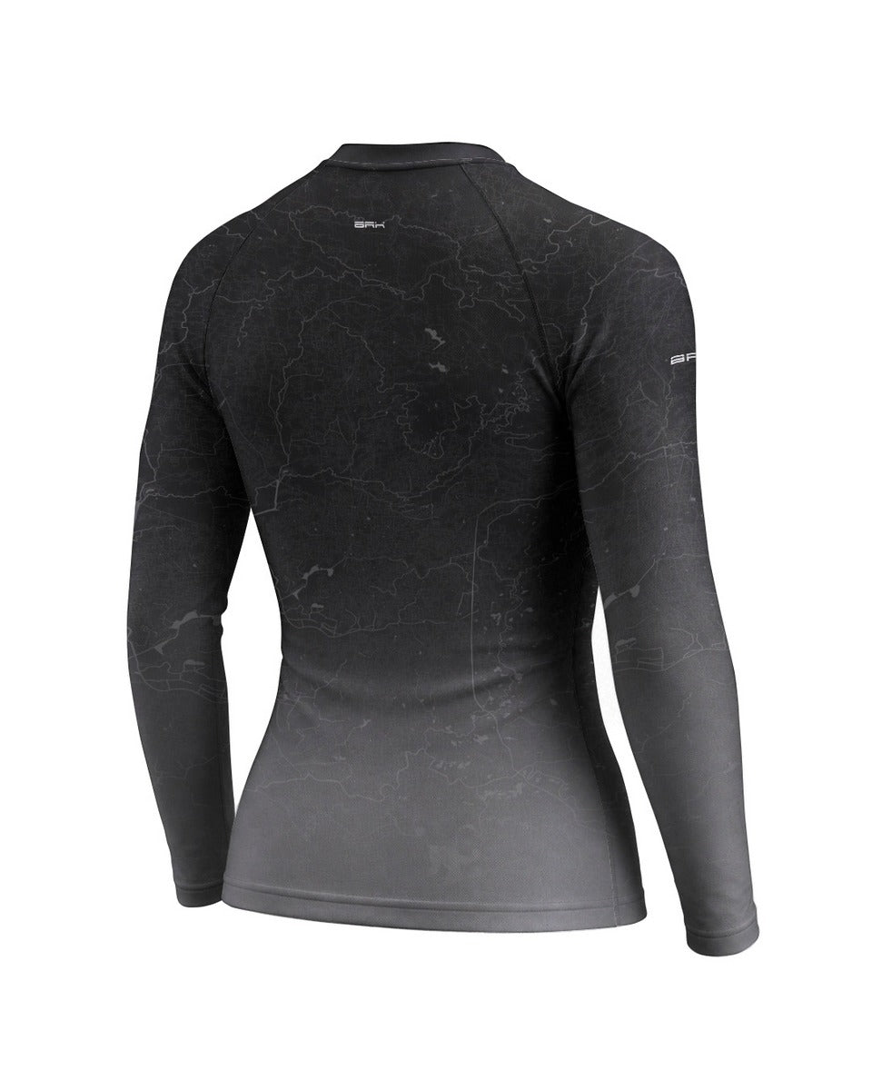 Camisa UV50 Segunda Pele Feminina Brk Custom Fat Boy Preto e Cinza Clean com UV50+
