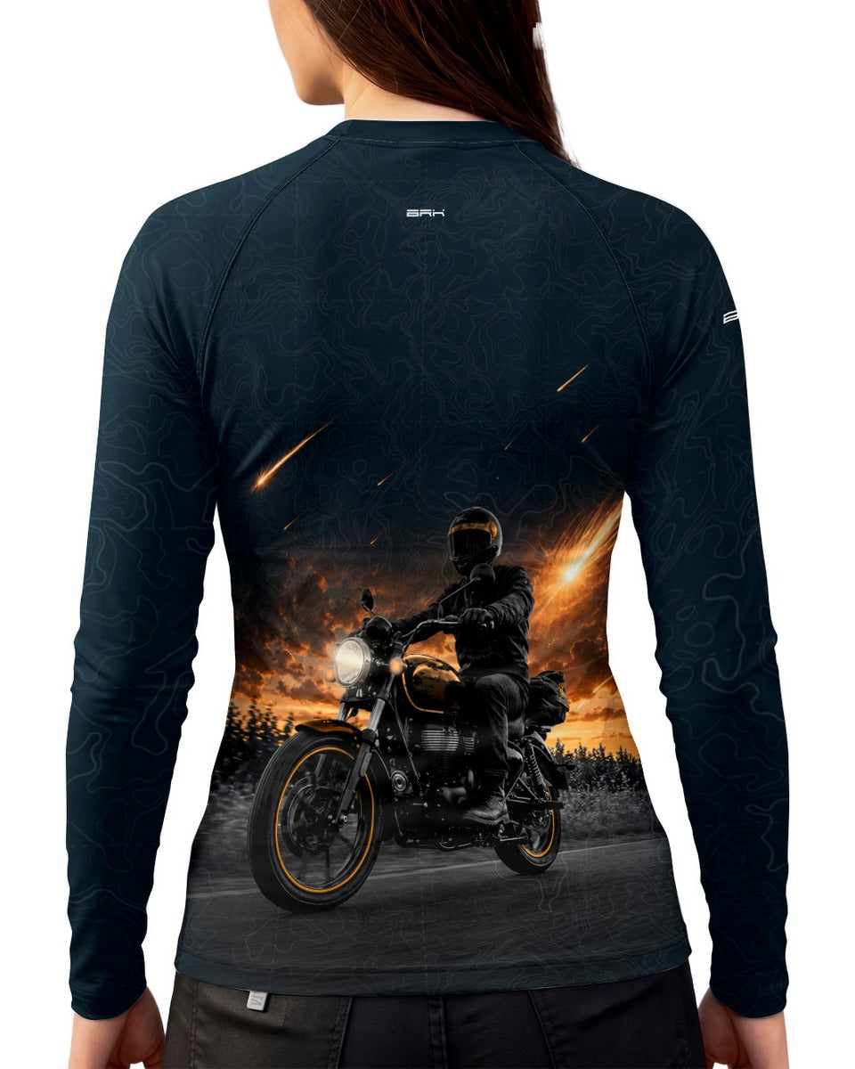 Camisa UV50 Segunda Pele Feminina Brk Custom Meteor Azul com UV50+