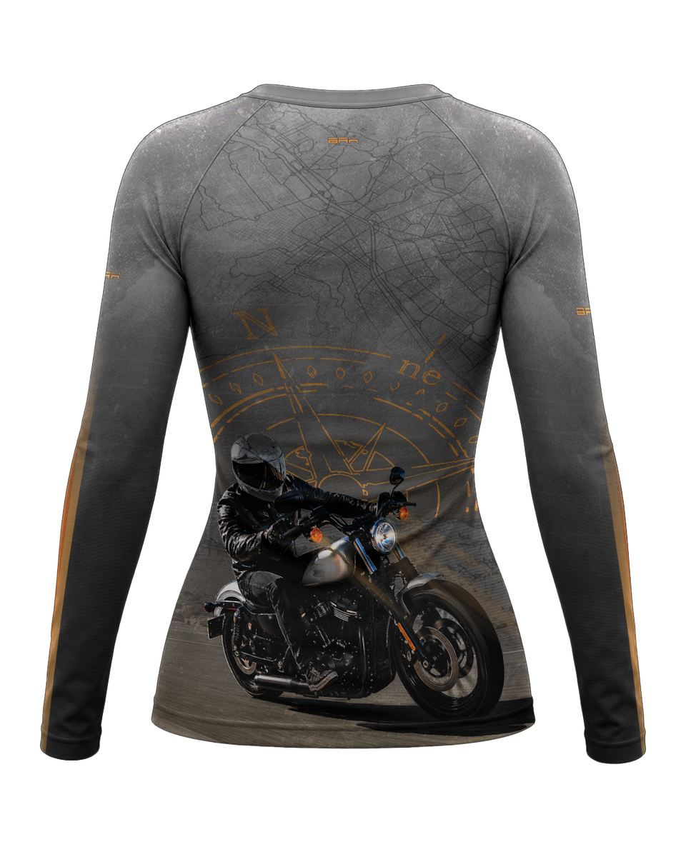 Camisa UV50 Segunda Pele Feminina Brk Harley Davidson Iron 833 Cinza e Laranja com UV50+