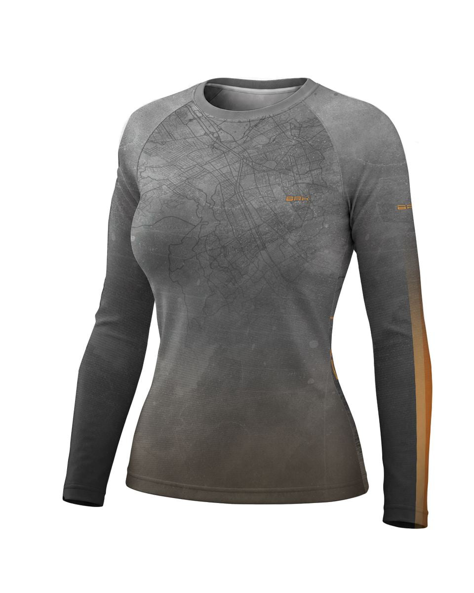 Camisa UV50 Segunda Pele Feminina Brk Harley Davidson Iron 833 Cinza e Laranja com UV50+