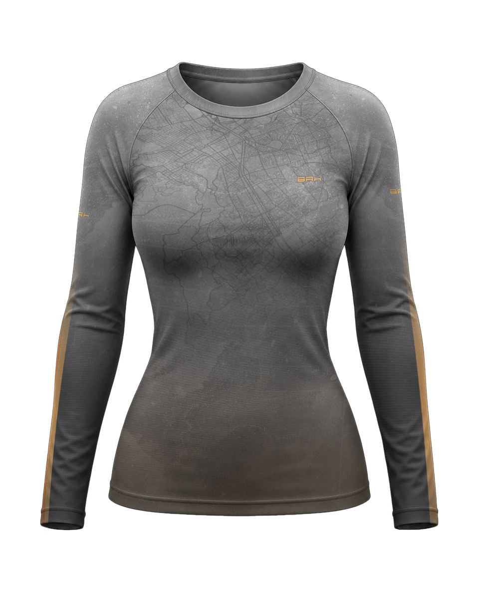 Camisa UV50 Segunda Pele Feminina Brk Harley Davidson Iron 833 Cinza e Laranja Clean com UV50+