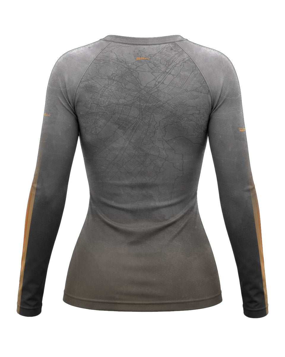 Camisa UV50 Segunda Pele Feminina Brk Harley Davidson Iron 833 Cinza e Laranja Clean com UV50+
