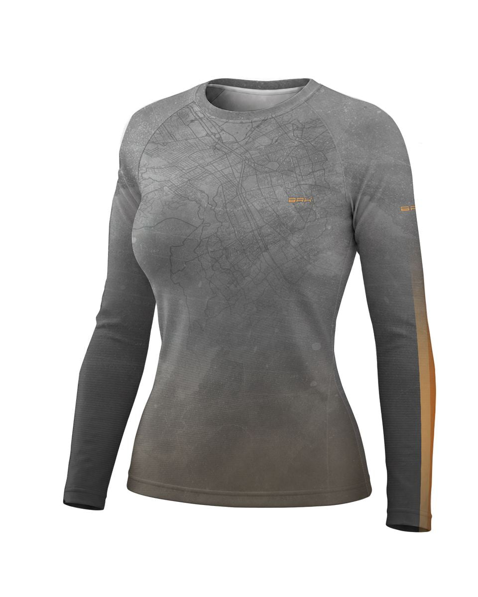 Camisa UV50 Segunda Pele Feminina Brk Harley Davidson Iron 833 Cinza e Laranja Clean com UV50+